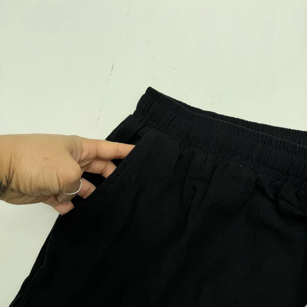 Ouku Jogger Pants Mens XXL Black Linen Cotton Relaxed Fit Drawstring Cuffed
